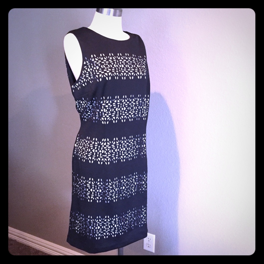 Laser Cutout Black and White Sheath Dress - Size 12 and 14